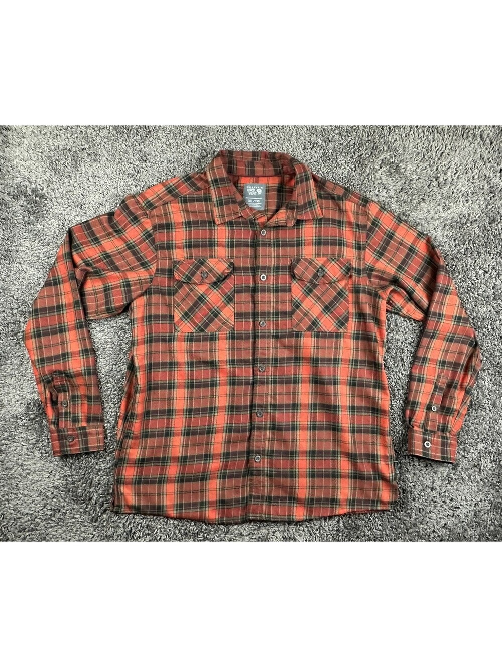 Mountain Hardwear Mens XL Trekkin Flannel Shirt Red Brown Plaid Long Sleeve